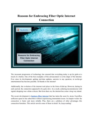 Reasons for embracing Fiber Optic Internet Connection | Teledata ICT