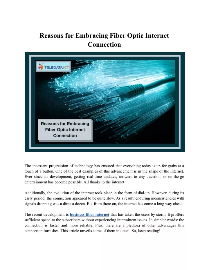 reasons for embracing fiber optic internet