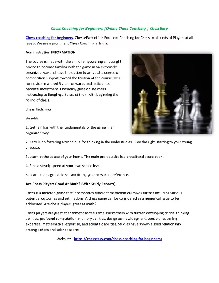 chess coaching for beginners online chess