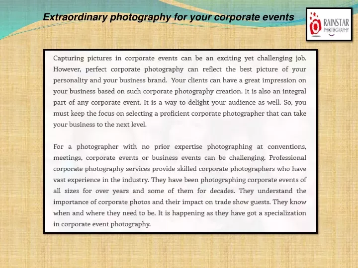 extraordinary photography for your corporate