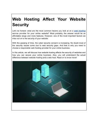 Web Hosting Affect Your Website Security