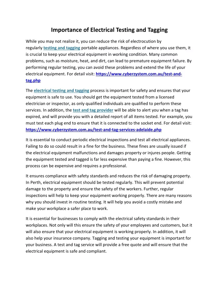 importance of electrical testing and tagging