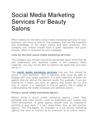 Social Media Marketing Services For Beauty Salons