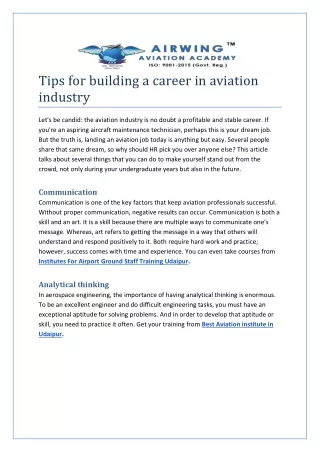 Tips for building a career in aviation industry