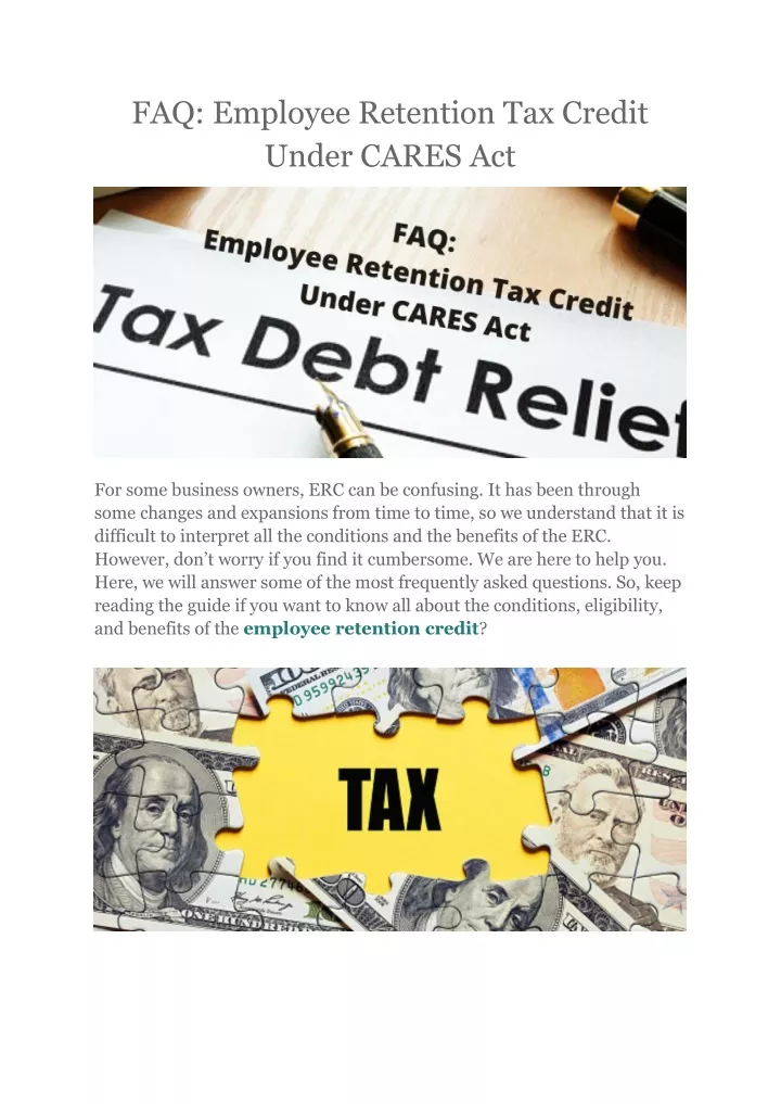 faq employee retention tax credit under cares act