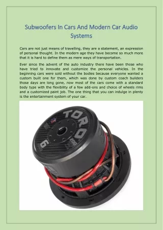 Subwoofers In Cars And Modern Car Audio Systems