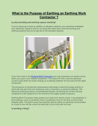 What is the Purpose of Earthing an Earthing Work Contractor