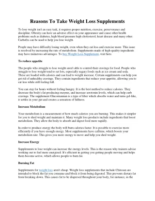 reasons to take weight loss supplements