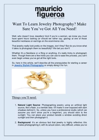 Hire For Jewelry Product Photography |  Mauricio Figueroa