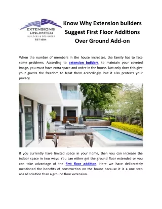 know why extension builders suggest first floor