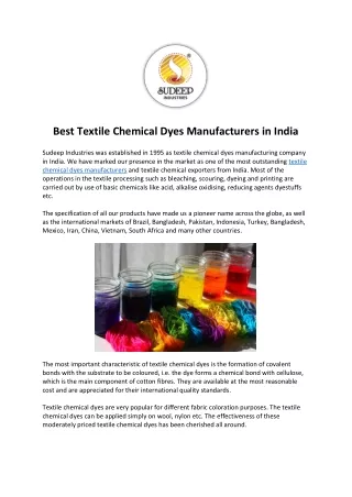 Best Textile Chemical Dyes Manufacturers in India - Sudeep Industries