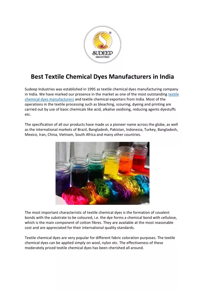 best textile chemical dyes manufacturers in india