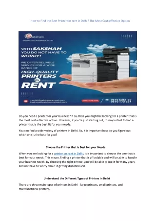How to Choose the Right Printer for Rent?