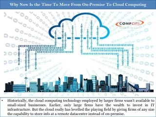 why now is the time to move from on premise to cloud computing