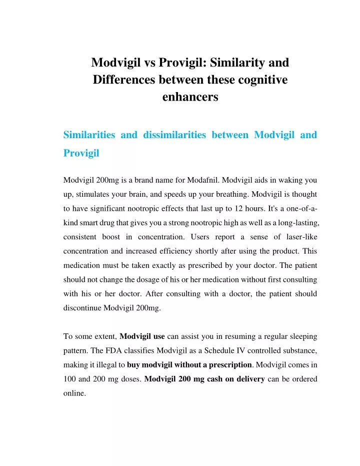 modvigil vs provigil similarity and differences