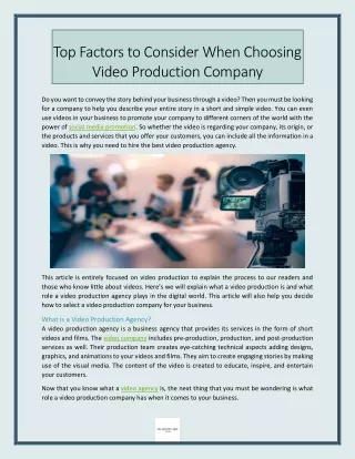 Top Factors to Consider When Choosing Video Production Company