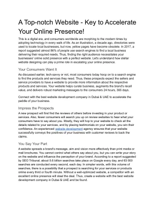 A Top-notch Website - Key to Accelerate Your Online Presence
