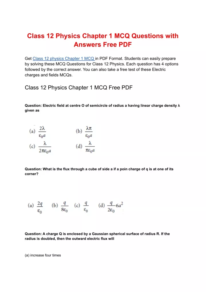 class 12 physics chapter 1 mcq questions with