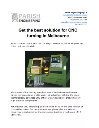 Get the best solution for CNC turning in Melbourne