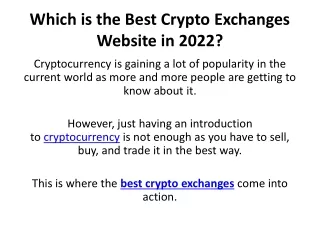 Which is the Best Crypto Exchanges Website in 2022?