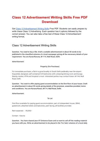 Class 12 Advertisement Writing Skills Free PDF Download
