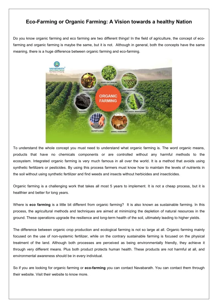 eco farming or organic farming a vision towards