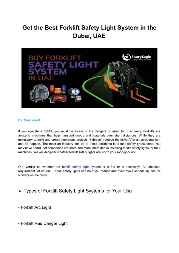 Get the Best Forklift Safety Light System in the Dubai, UAE