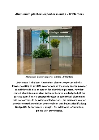 Aluminium planters exporter in india - JP Planters