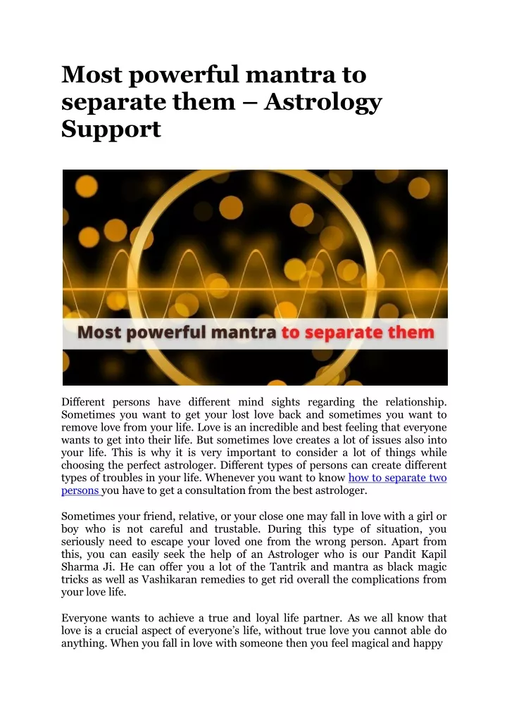 most powerful mantra to separate them astrology support