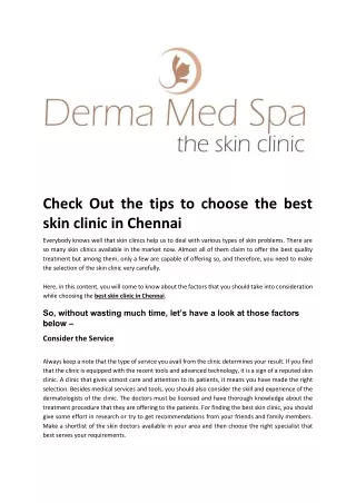 Check Out the tips to choose the best skin clinic in Chennai