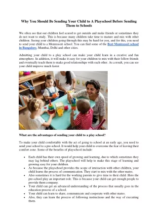 Why You Should Be Sending Your Child To A Playschool
