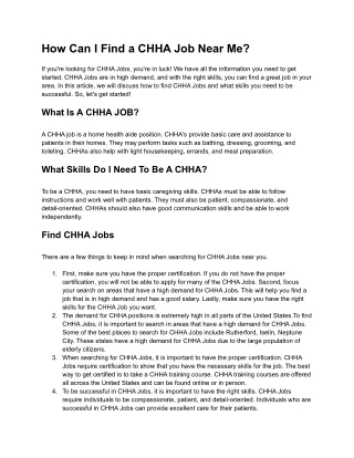 How Can I Find a CHHA Job Near Me- Caliber Health Plus