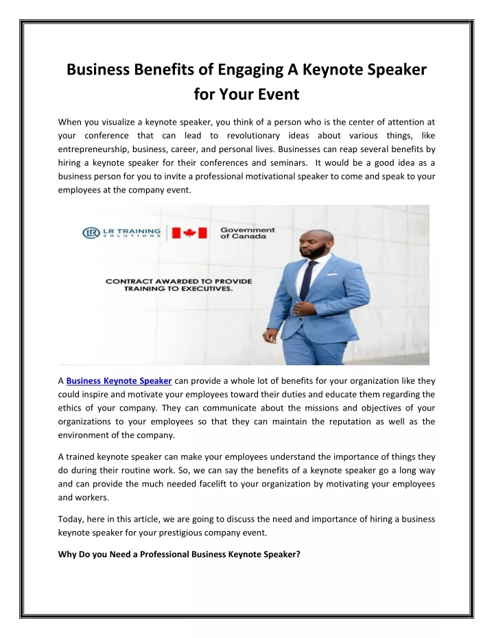 business benefits of engaging a keynote speaker