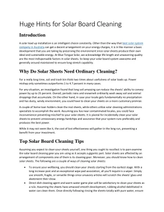 Huge Hints for Solar Board Cleaning