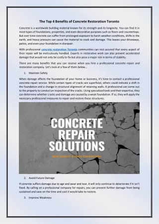 The Top 4 Benefits of Concrete Restoration Toronto