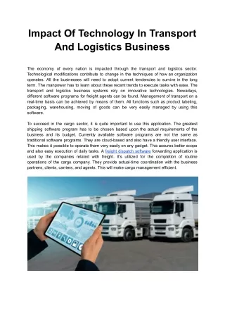 Impact Of Technology In Transport And Logistics Business