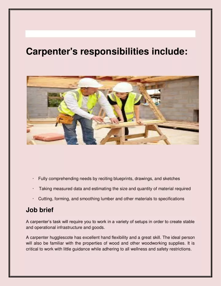 carpenter s responsibilities include