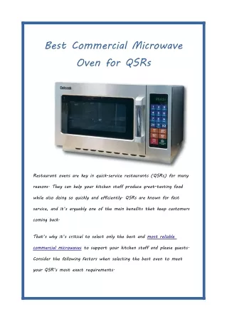 Best Commercial Microwave Oven for QSRs