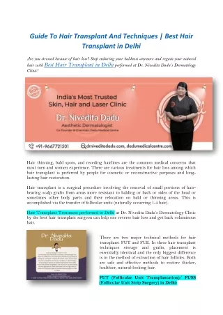 Guide To Hair Transplant And Techniques - Best Hair Transplant in Delhi