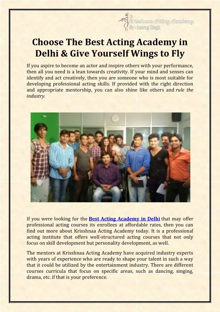 choose the best acting academy in delhi give