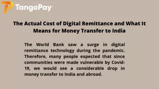 The Actual Cost of Digital Remittance and What It Means for Money Transfer to India