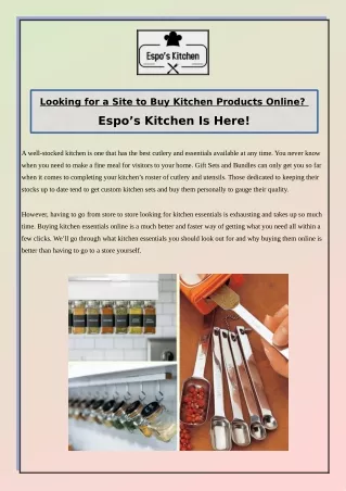 Looking for a Site to Buy Kitchen Products Online? Espo’s Kitchen Is Here!