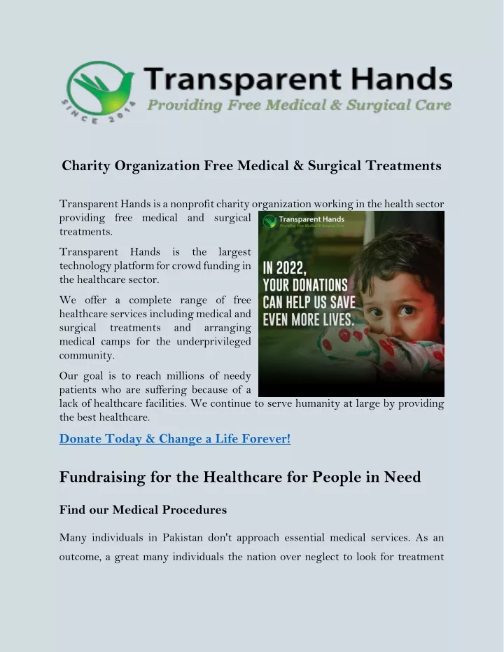 charity organization free medical surgical