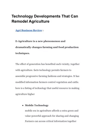 Technology Developments That Can Remodel Agriculture