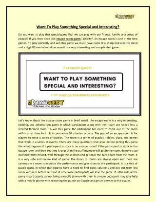 Want To Play Something Special and Interesting