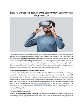 how to choose the best ar game development