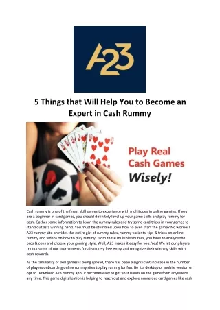 5 Things that Will Help You to Become an Expert in Cash Rummy