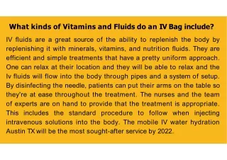 What kinds of Vitamins and Fluids do an IV Bag include