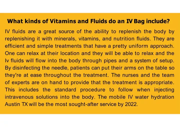 what kinds of vitamins and fluids do an iv bag include