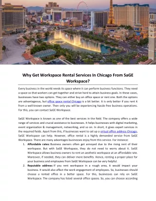 Why Get Workspace Rental Services In Chicago From SaGE Workspace
